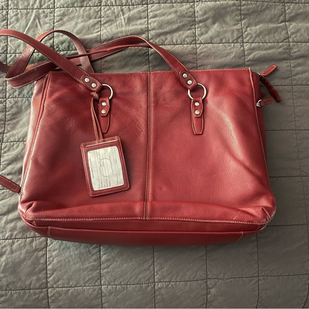 Red Leather Laptop Bag with Silver Hardware